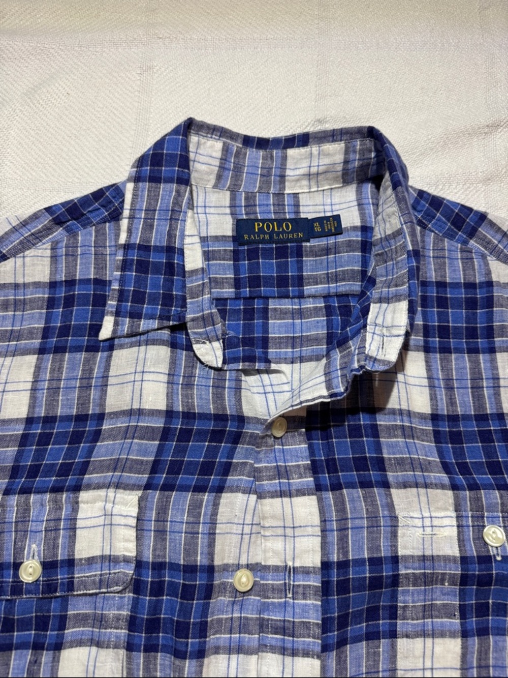 Polo by Ralph Lauren Ventage Men, XL, White and Blue Plaid Button-Down Shirt